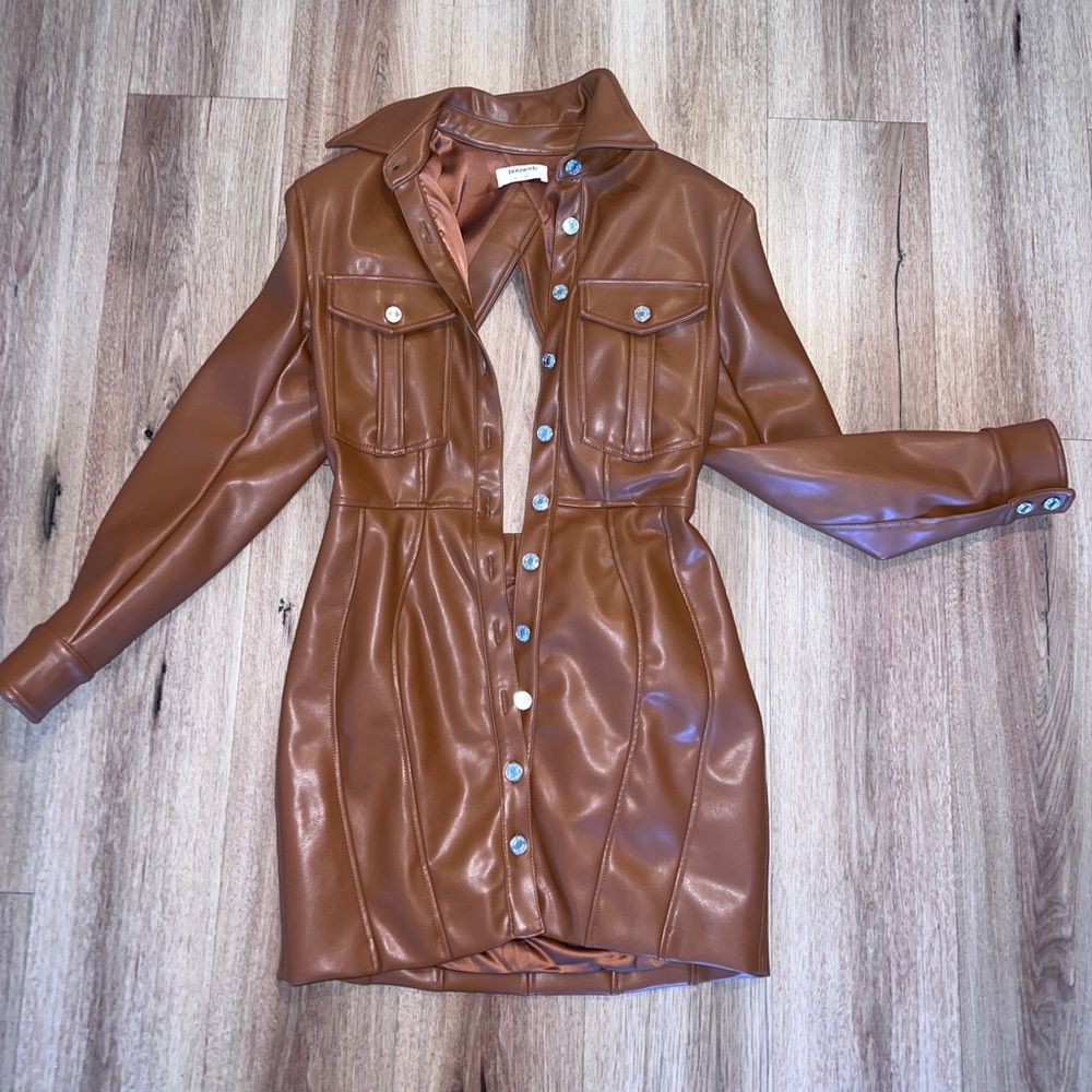 HOUSE OF CB BROWN LEATHER DRESS - SIZE M